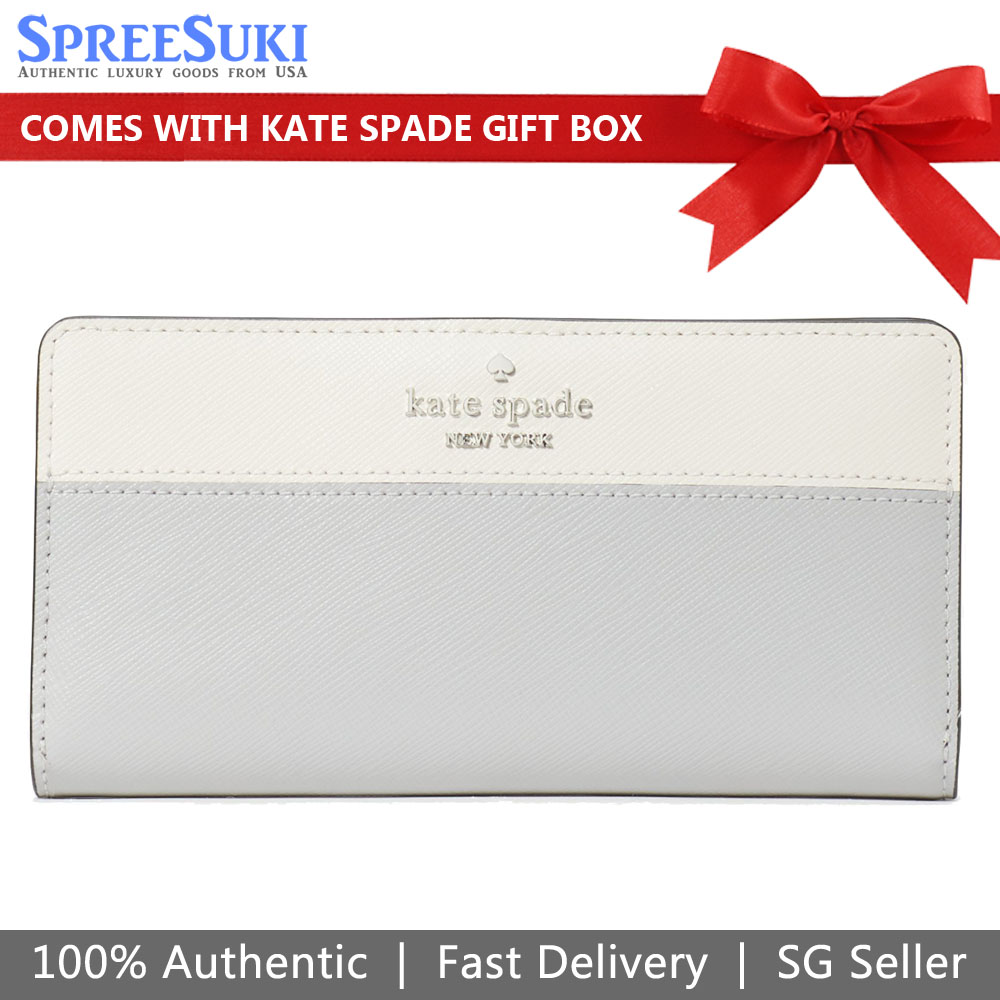 Kate Spade Long Wallet Medium Wallet Madison Large Slim Bifold Wallet Colorblock Saffiano Platinum Grey # KC510