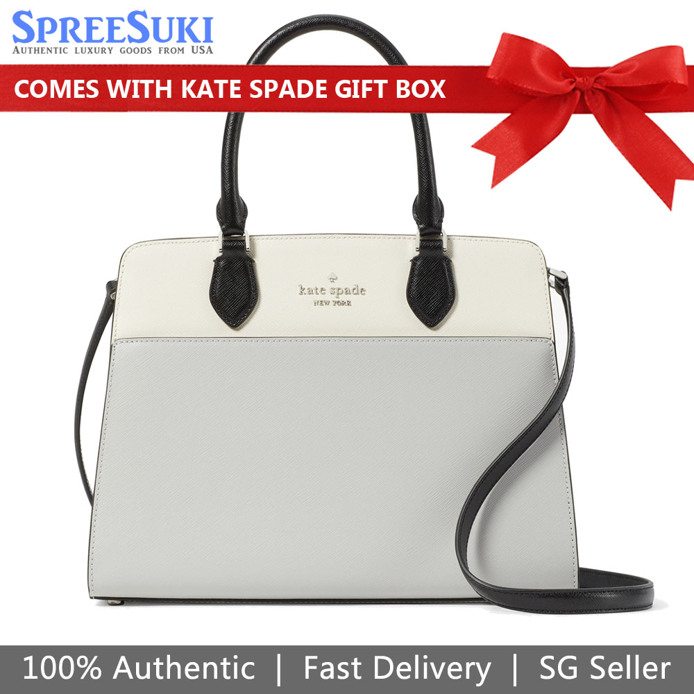 Kate Spade Crossbody Bag Sling Madison Colorblock Saffiano Satchel Platinum Grey White # KC621