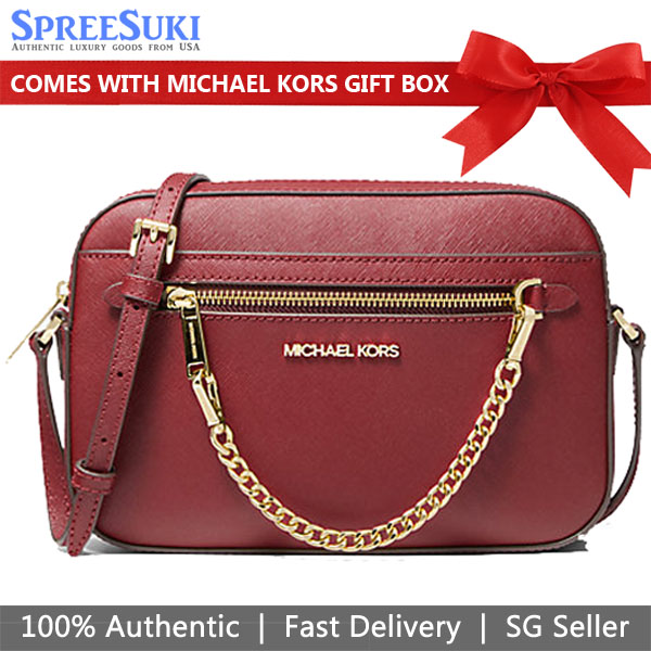 Michael Kors Crossbody Bag Sling Jet Set Item Large East West Chain Crossbody Dark Cherry Red # 35S1GTTC7L