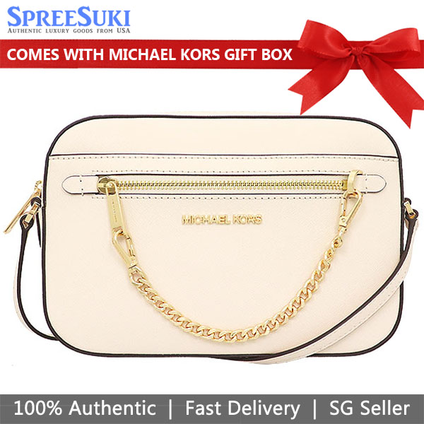 Michael Kors Crossbody Bag Jet Set Item Large East West Chain Crossbody Light Cream # 35S1GTTC7L