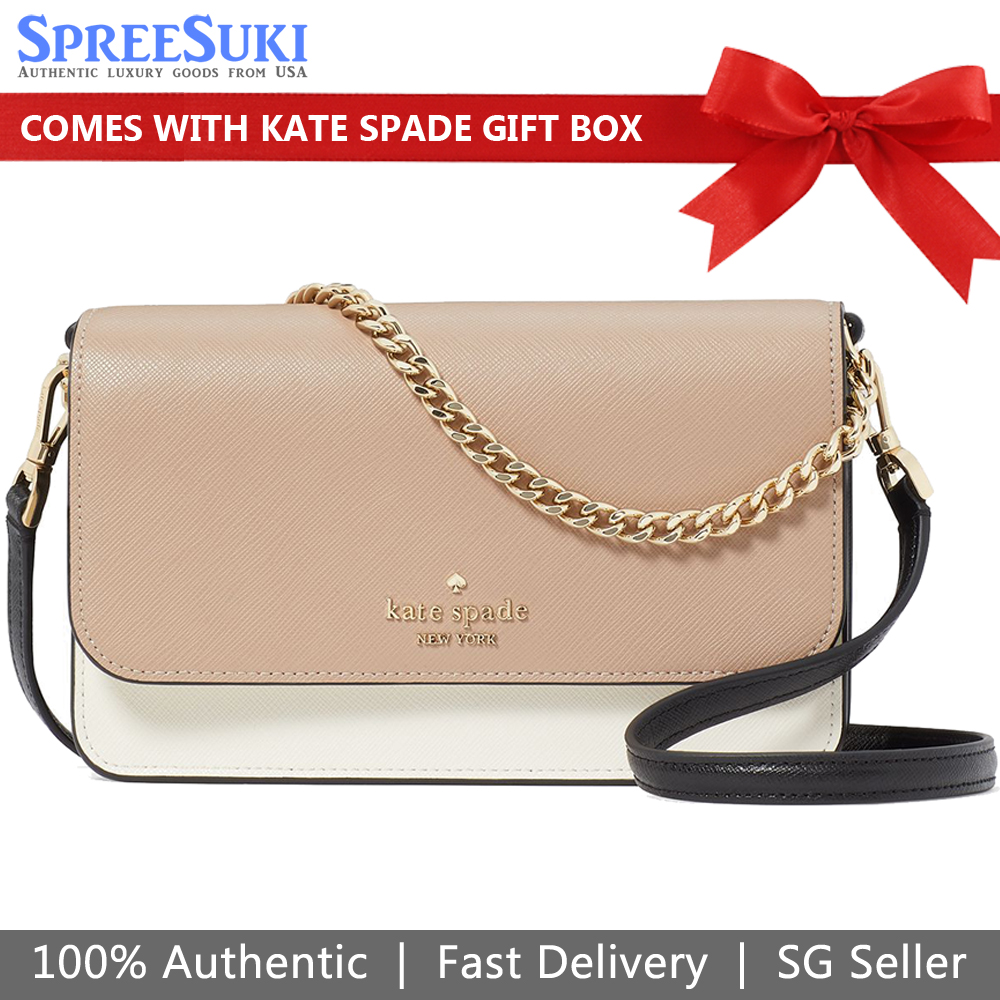 Kate Spade Crossbody Bag Sling Madison Small Flap Colorblock Toasted Hazelnut Beige Black # KC517