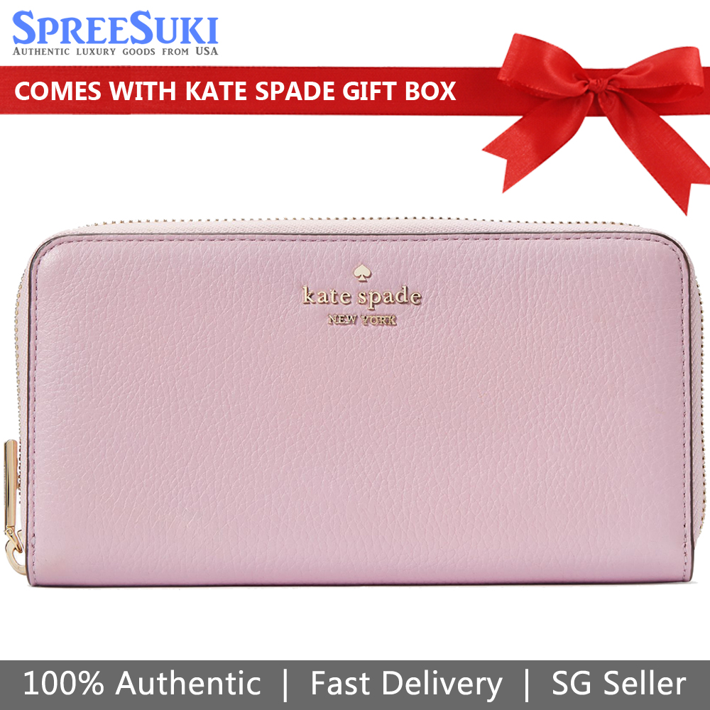 SpreeSuki Kate Spade Leila Pebbled Leather Large Continental Wallet Quartz Pink WLR00392