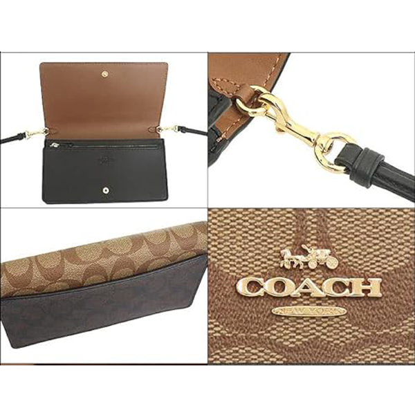 Coach Crossbody Bag Sling Boxed Anna Foldover Clutch Crossbody And Card Case Set In Signature Canvas Khaki Brown # C7354