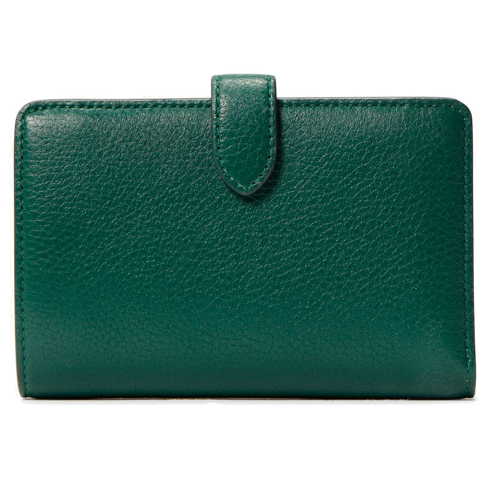 Kate Spade Medium Wallet Leila Pebble Leather Medium Compact Bifold Deep Jade Green # WLR00394