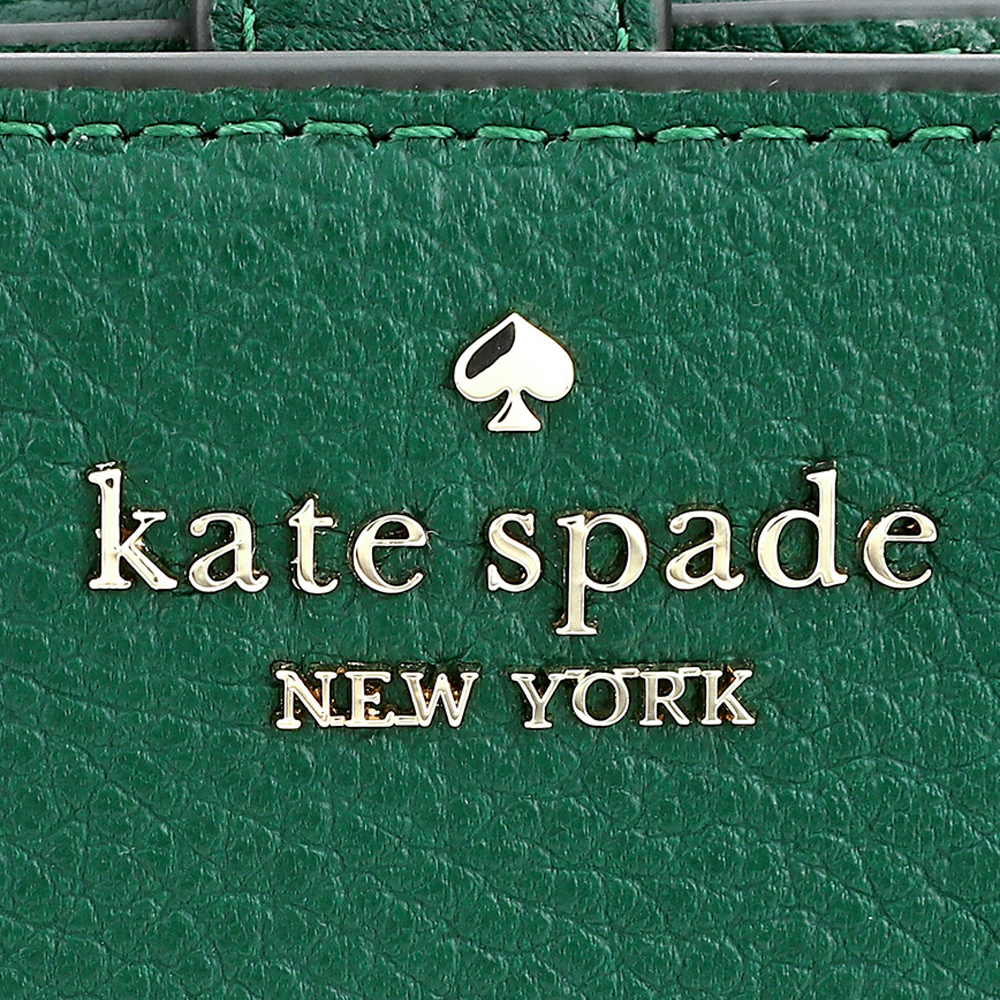 Kate Spade Medium Wallet Leila Pebble Leather Medium Compact Bifold Deep Jade Green # WLR00394