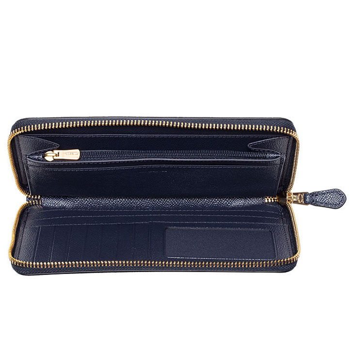 Coach Wallet In Gift Box Long Wallet Continental Zip Around Wallet Midnight Navy Dark Blue # F37544D1