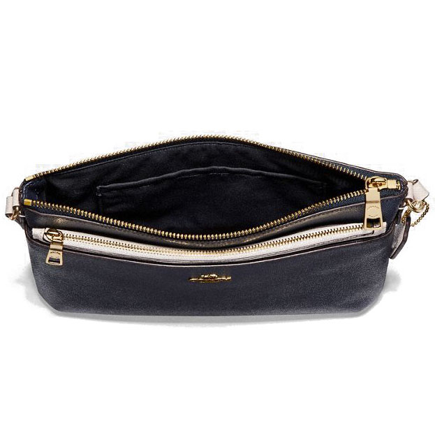 Coach Crossbody Bag Sling East West Crossbody With P Midnight Navy Dark Blue / Chalk White / Light Gold # F28382D1