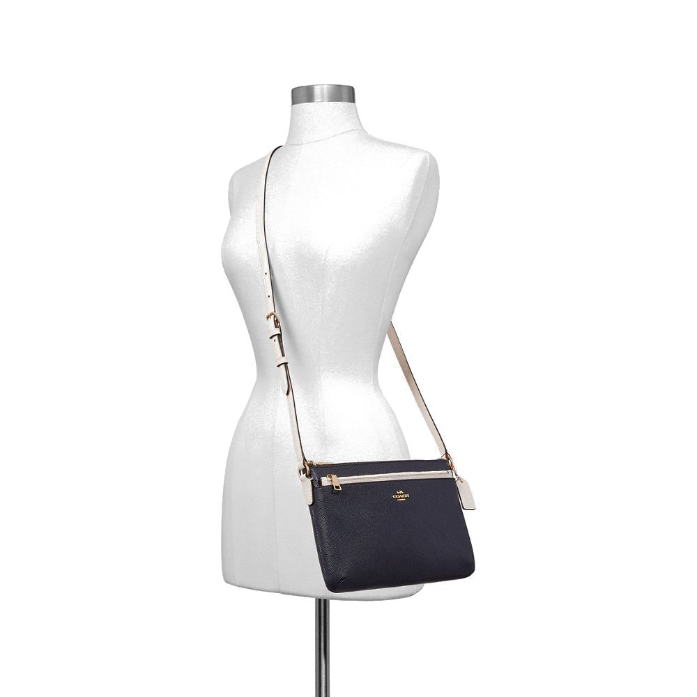 Coach Crossbody Bag Sling East West Crossbody With P Midnight Navy Dark Blue / Chalk White / Light Gold # F28382D1