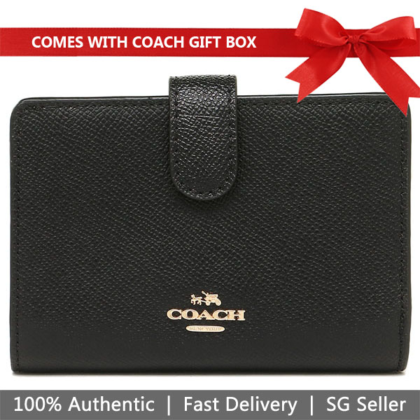 Coach Wallet In Gift Box Medium Corner Zip Wallet In Crossgrain Leather Black # F11484D6