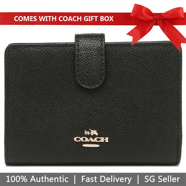 Coach Wallet In Gift Box Medium Corner Zip Wallet In Crossgrain Leather Black # F11484D9