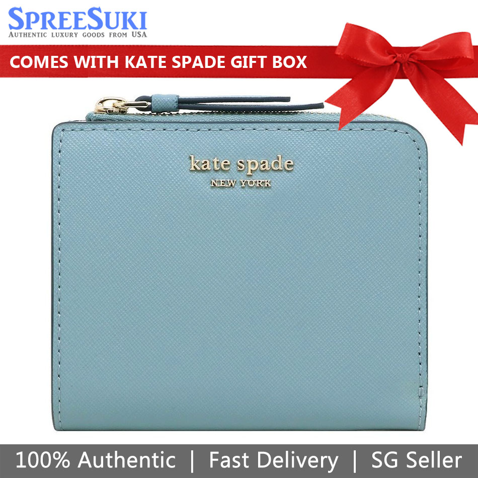 Kate Spade Cameron Small L-Zip Bifold Wallet Seaside Blue # WLRU5431D1
