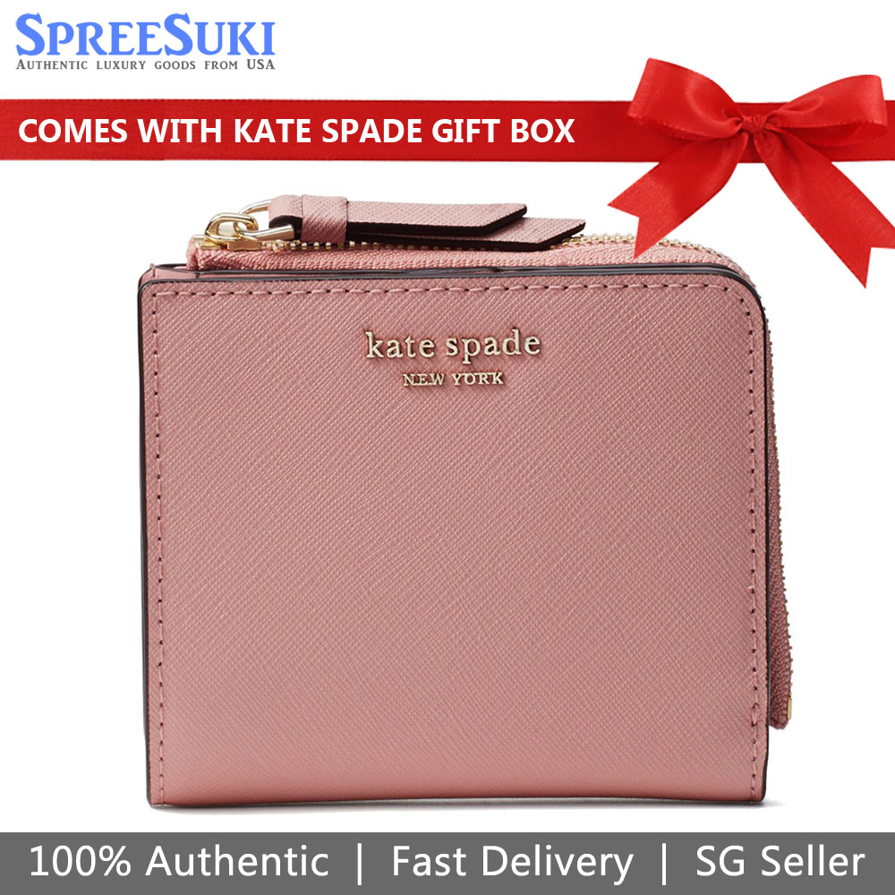 Kate Spade Cameron Small L-Zip Bifold Wallet Dusty Peony Pink # WLRU5431D2