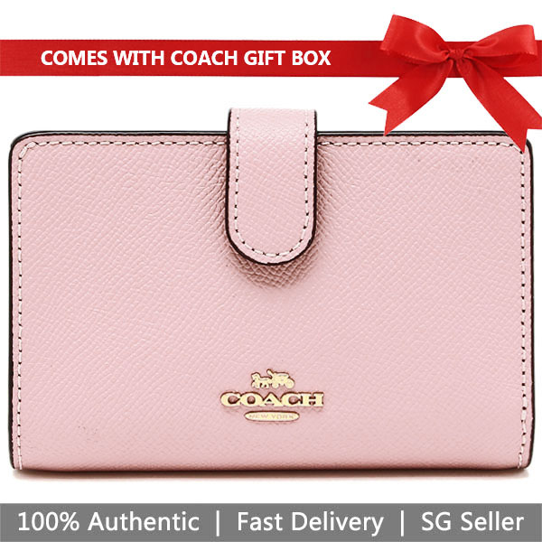 Coach Wallet In Gift Box Medium Wallet Medium Corner Zip Wallet In Crossgrain Leather Blossom Pink / Gold # 11484D1