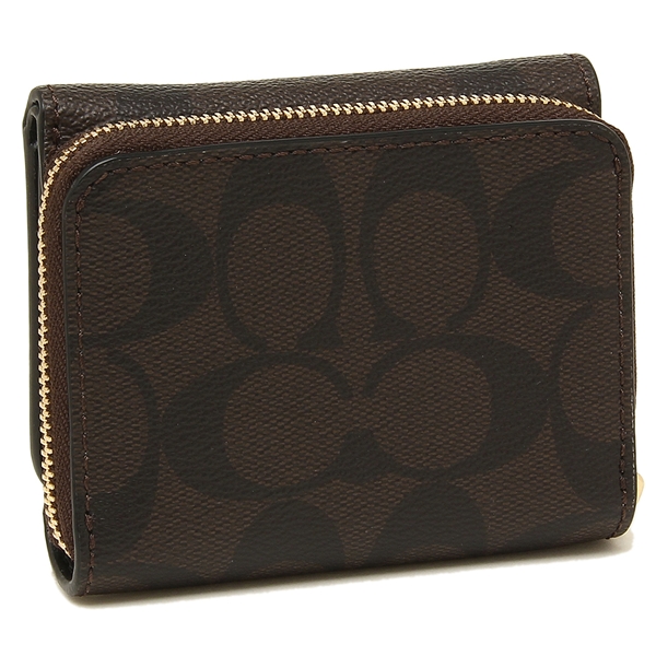 Coach Small Wallet Small Trifold Wallet In Signature Canvas Brown / Black # F41302D2