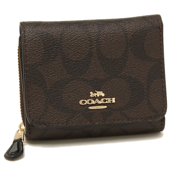 Coach Small Wallet Small Trifold Wallet In Signature Canvas Brown / Black # F41302D2