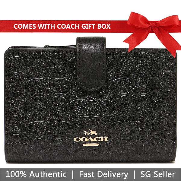 Coach Wallet In Gift Box Medium Corner Zip Wallet Medium Wallet Black / Gold # F25937D1