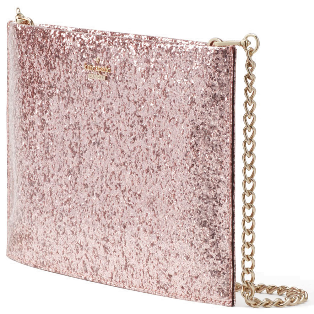 Kate Spade Wedding Belles Glitterbug Sima Clutch Crossbody Bag Rose # PXRU8184D1