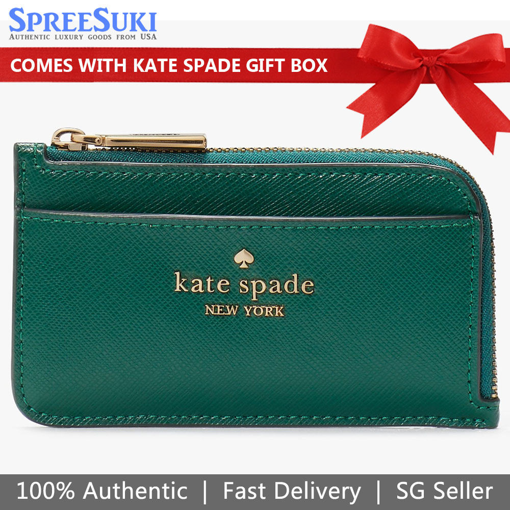 Kate Spade Madison Saffiano Leather Top Zip Card Holder Deep Jade Green # KC583