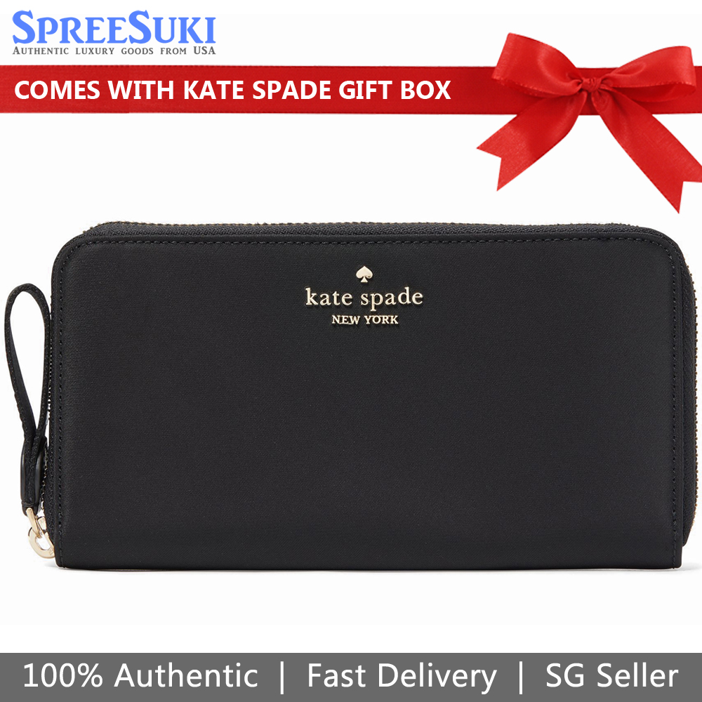 Kate Spade Long Wallet Chelsea Nylon Large Zip Continental Wallet Black # KC631