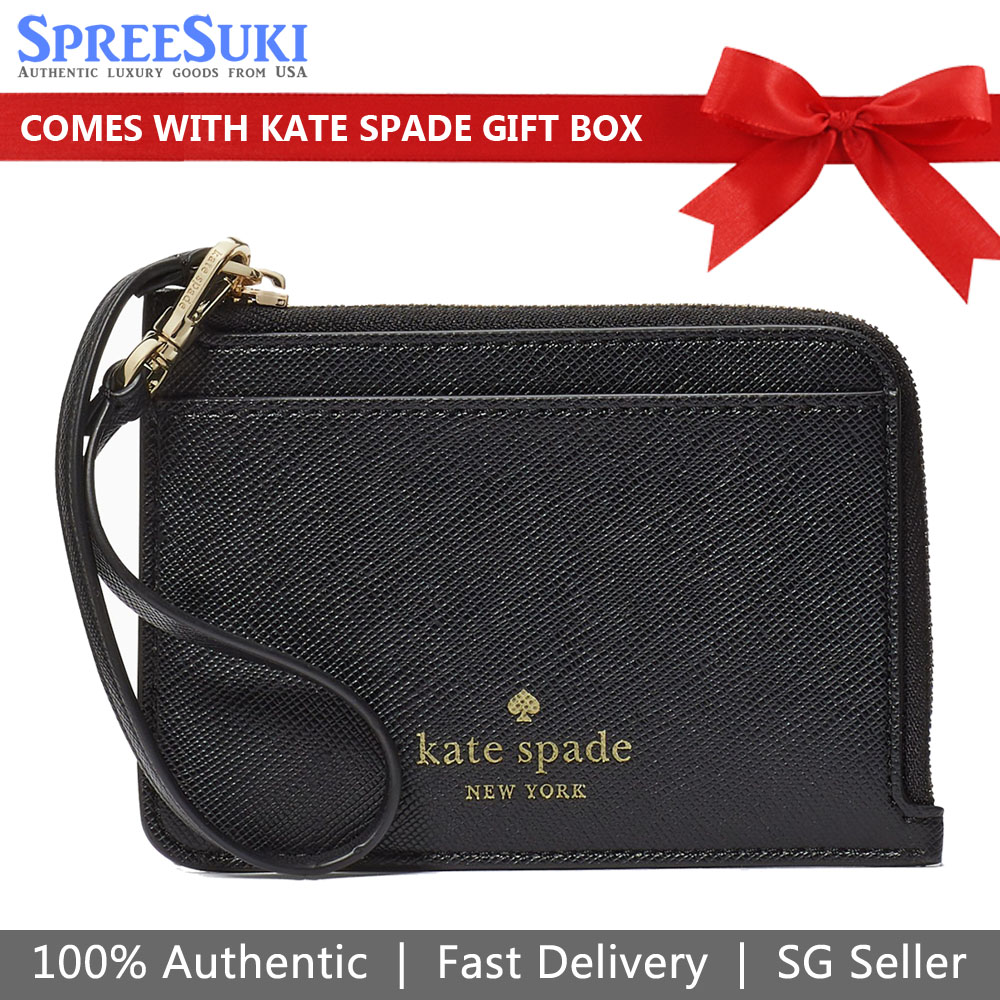 Kate Spade Schuyler Small Card Holder Saffiano Pvc Black Wristlet Black # KE701