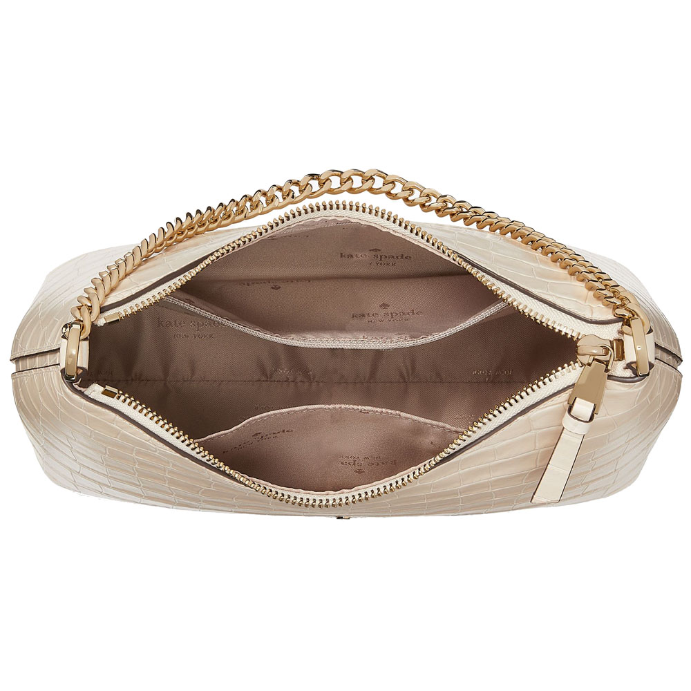 Kate Spade Zippy Crocodile Embossed Convertible Crossbody Bag Sling Bare White # K9491