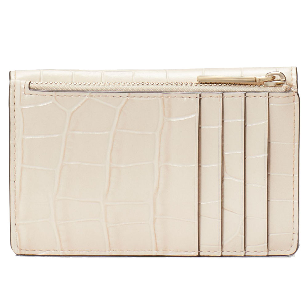 Kate Spade Dumpling Crocodile Embossed Small Card Holder Wallet Bare Off White Cream # KE627