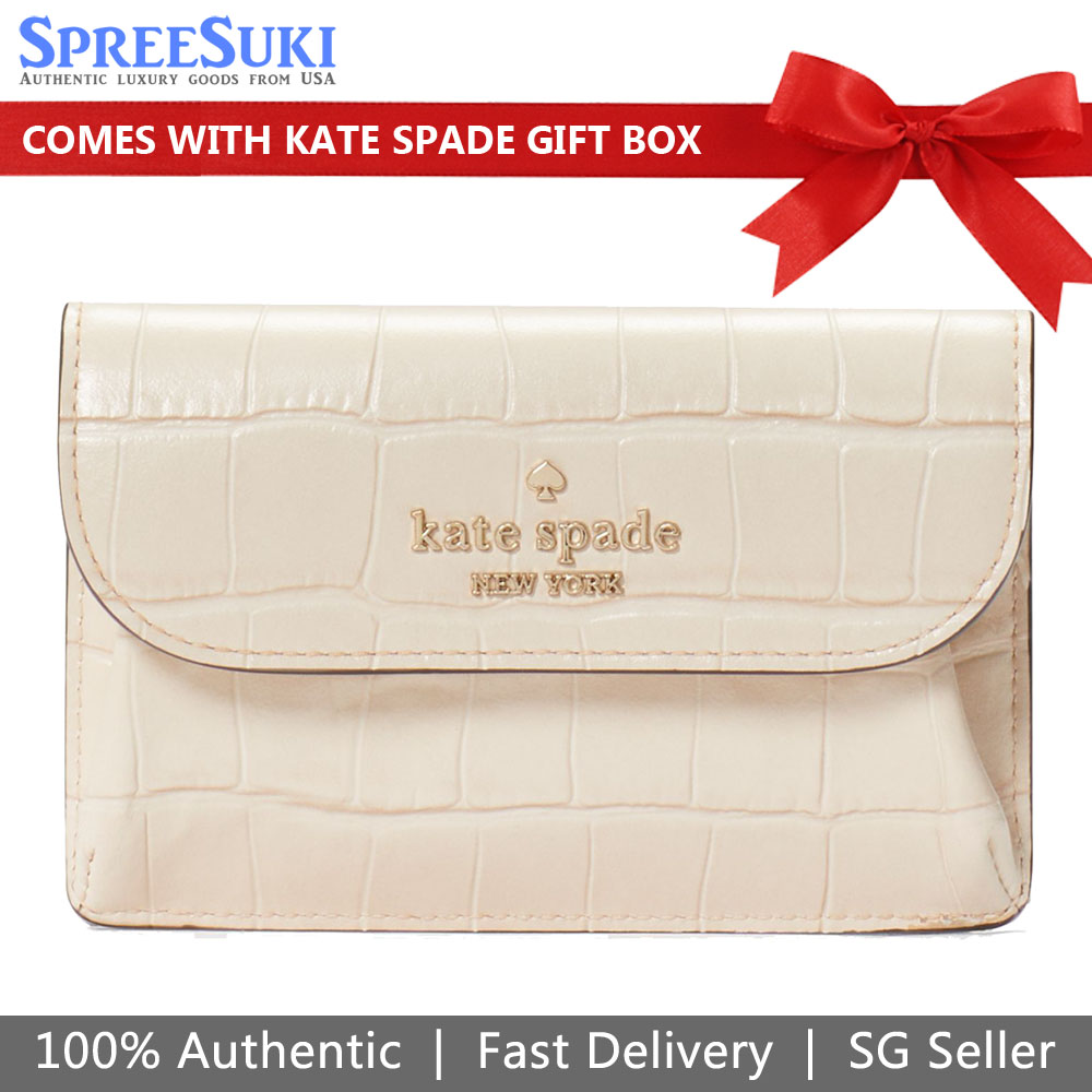 Kate Spade Dumpling Crocodile Embossed Small Card Holder Wallet Bare Off White Cream # KE627