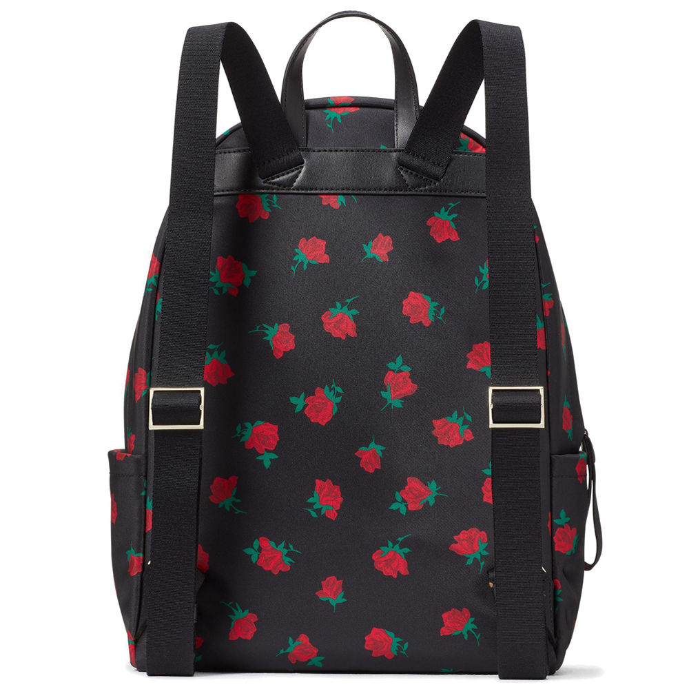 Kate Spade Chelsea Rose Toss Printed Large Backpack Black # KE436