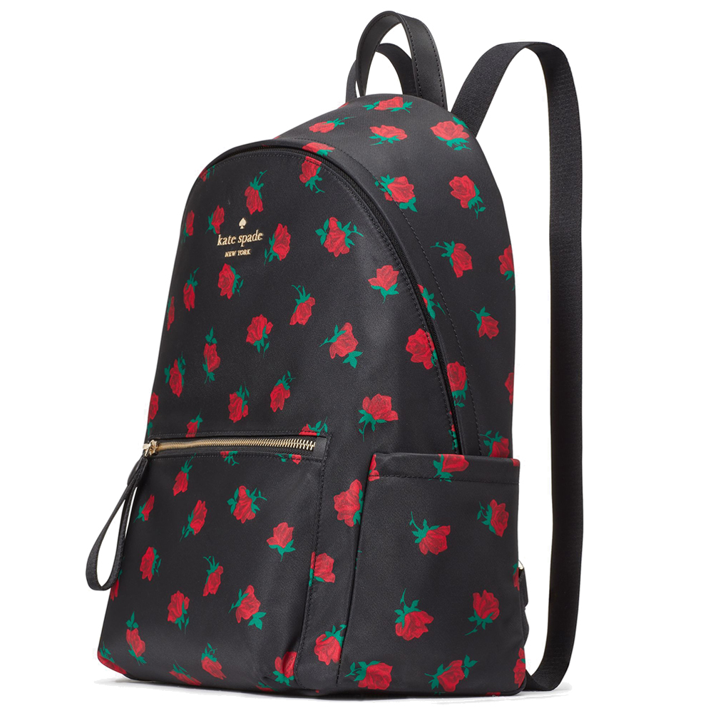 Kate Spade Chelsea Rose Toss Printed Large Backpack Black # KE436