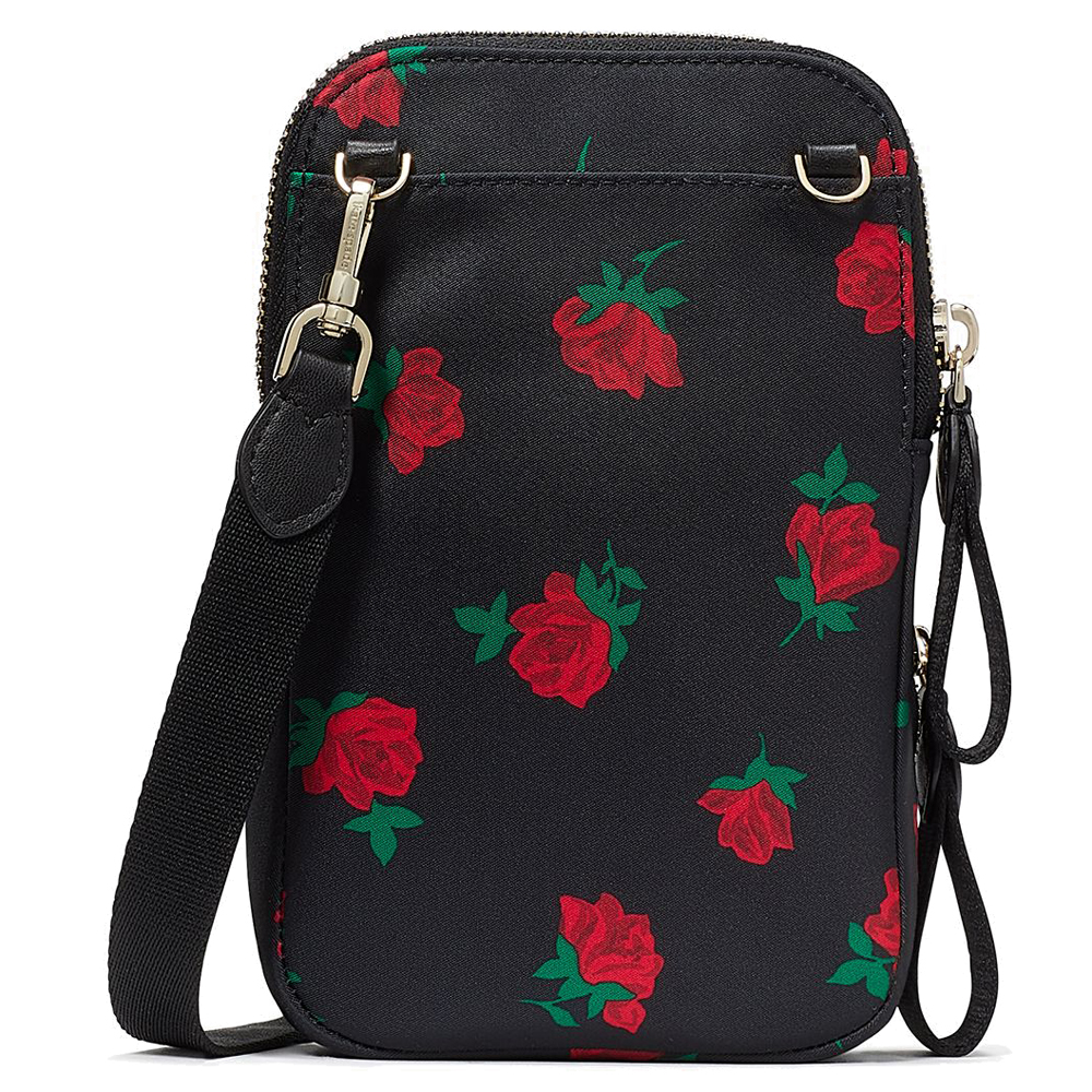 Kate Spade Crossbody Bag Sling Chelsea Rose Toss Print North South Phone Crossbody Black # KF149