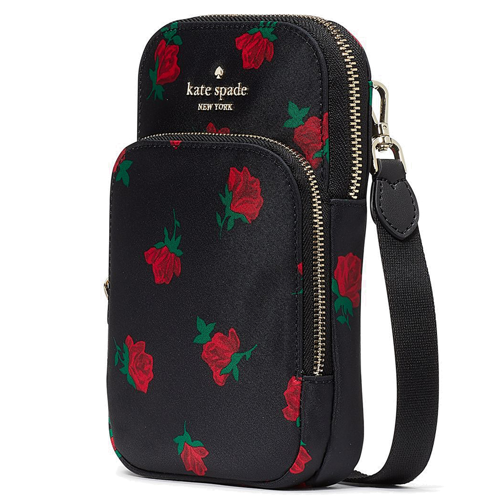 Kate Spade Crossbody Bag Sling Chelsea Rose Toss Print North South Phone Crossbody Black # KF149