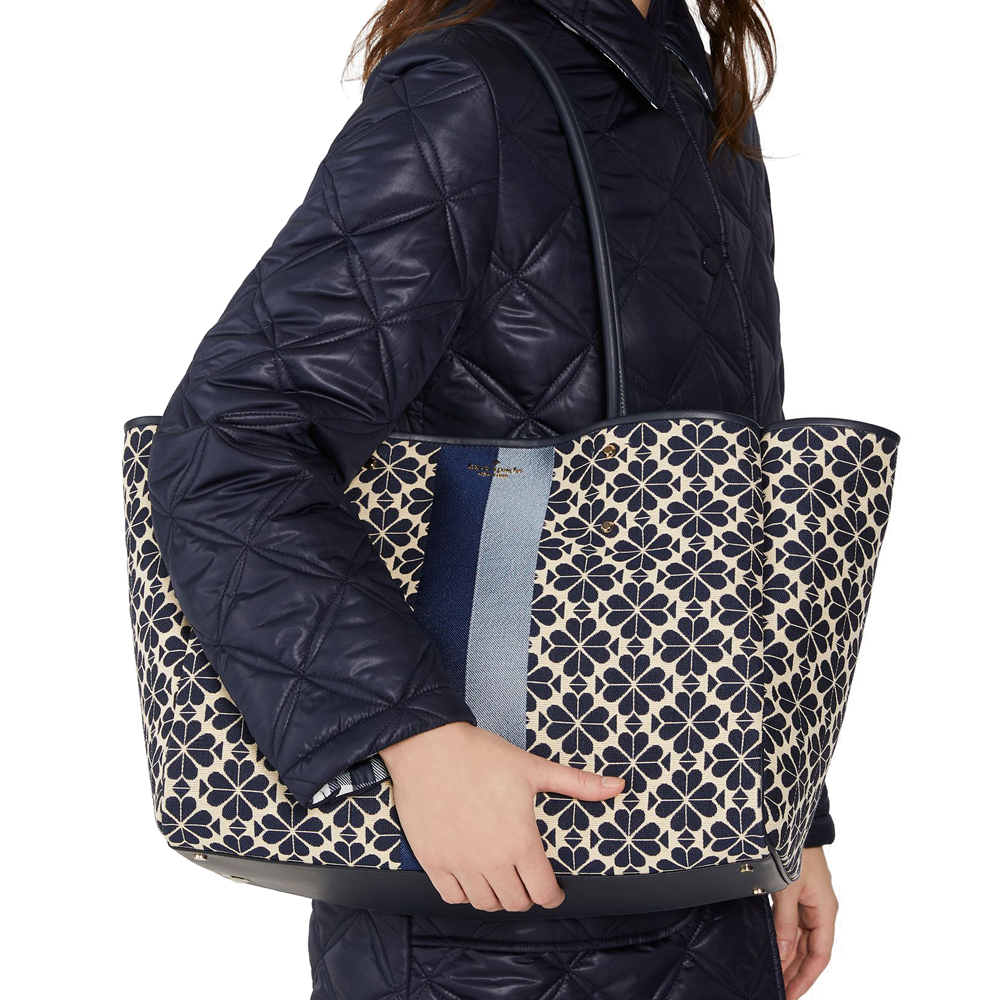 Kate Spade Flower Jacquard Stripe Everything Large Tote Blue # KE480