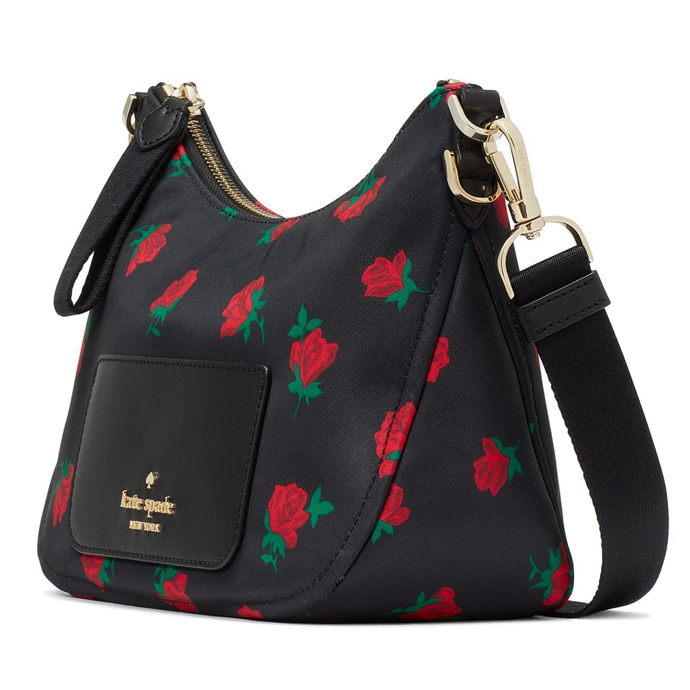 Kate Spade Chelsea Rose Toss Printed Crossbody Bag Sling Black # KE437