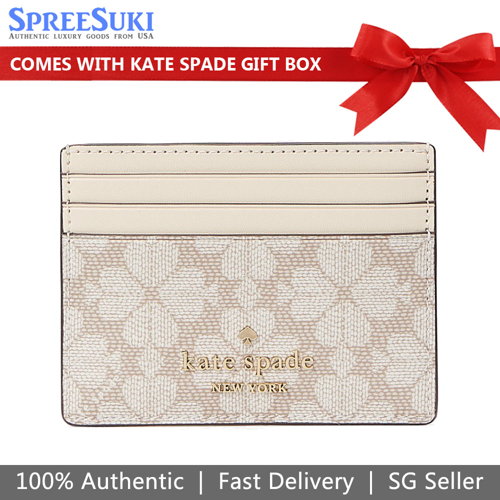 Kate Spade Signature Spade Flower Small Slim Card Holder Dark Beige # KG492