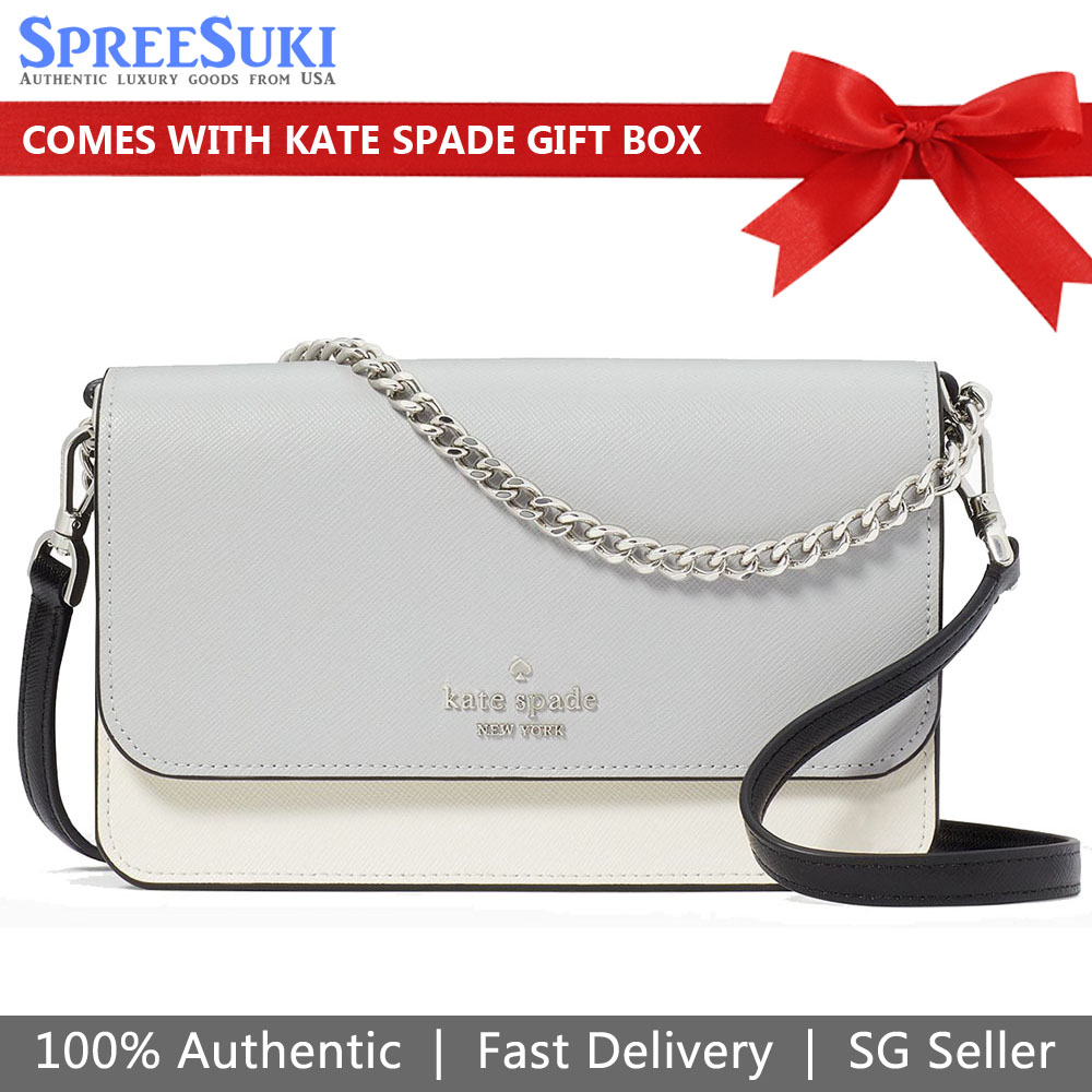 Kate Spade Madison Grey Saffiano Small Flap Crossbody Bag Sling Platinum Grey White # KC517