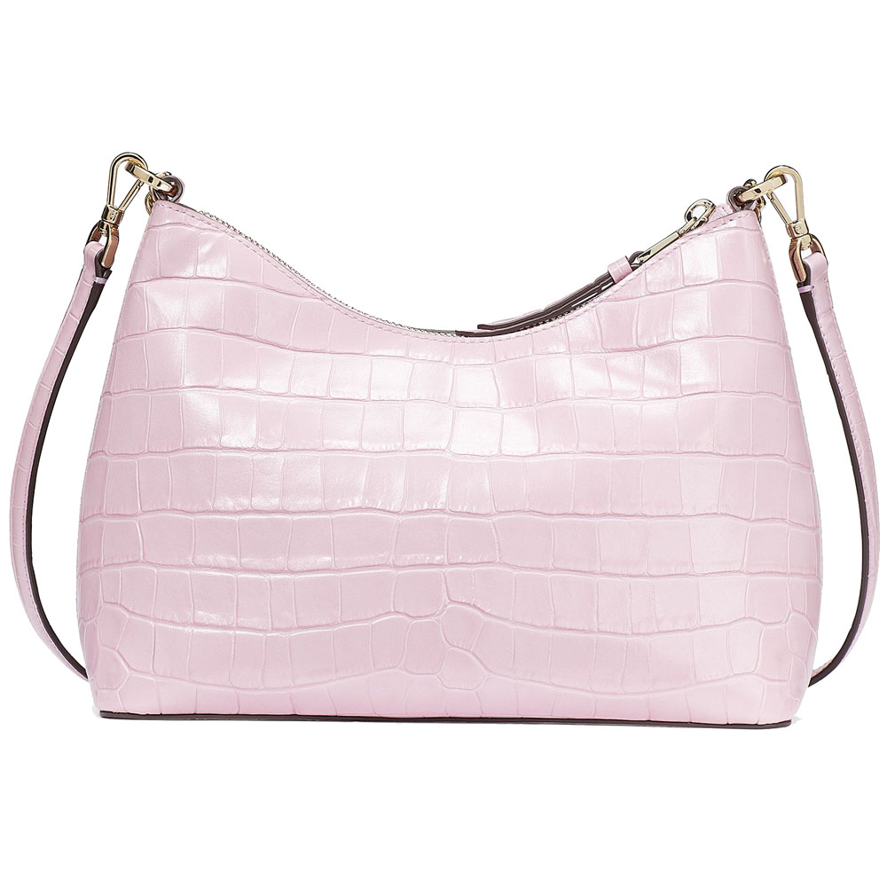 Kate Spade Zippy Crocodile Embossed Convertible Crossbody Bag Sling Quartz Pink # K9491