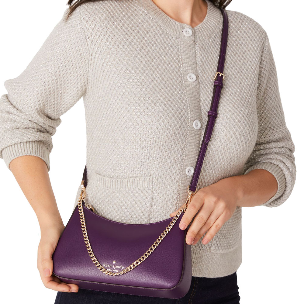 Kate Spade Madison Saffiano Leather Convertible Crossbody Ripe Plum Purple # KC439