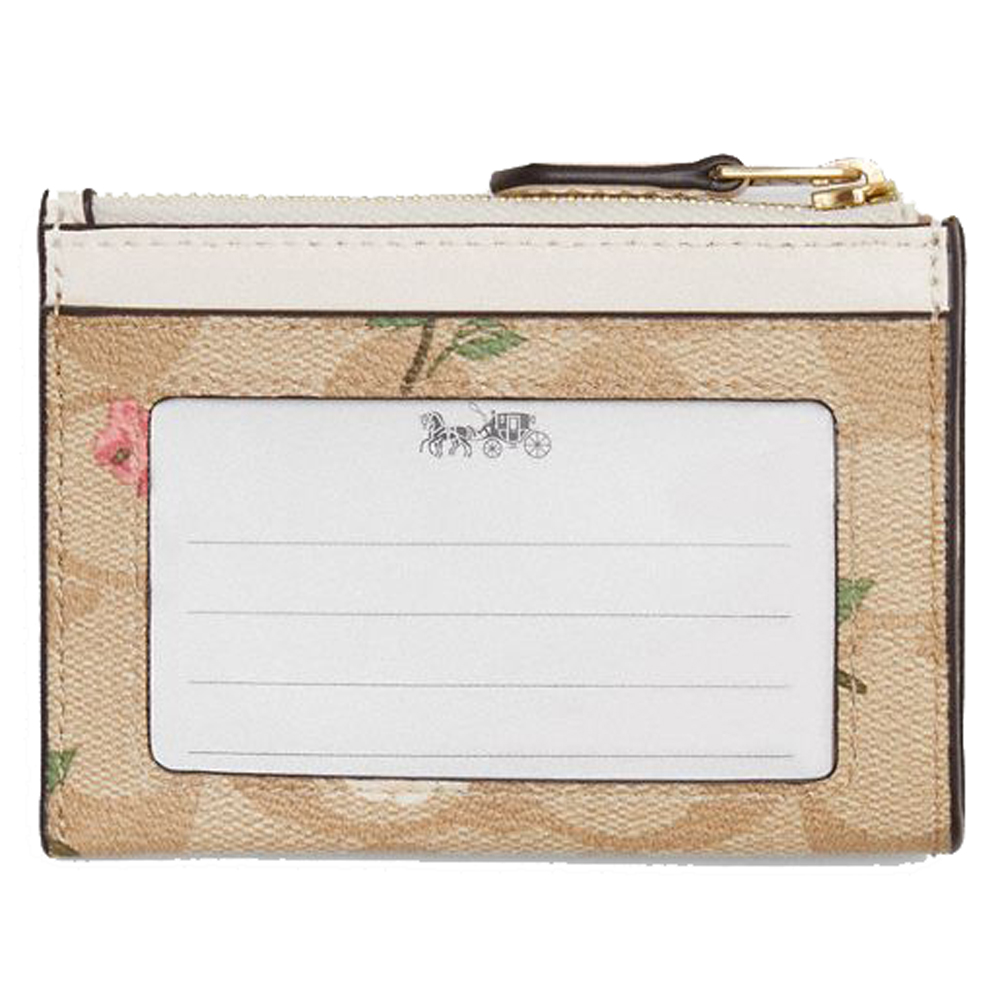 Coach Mini Skinny Id Case In Signature Canvas With Floral Print Light Khaki Chalk Off White # CR972