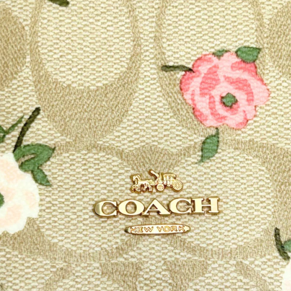 Coach Mini Skinny Id Case In Signature Canvas With Floral Print Light Khaki Chalk Off White # CR972