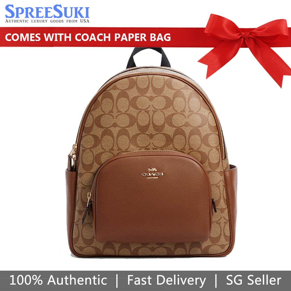 Coach Court Backpack In Signature Canvas Khaki / Saddle Brown # 5671