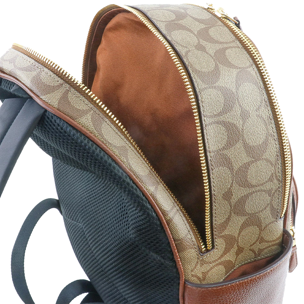 Coach Court Backpack In Signature Canvas Khaki / Saddle Brown # 5671