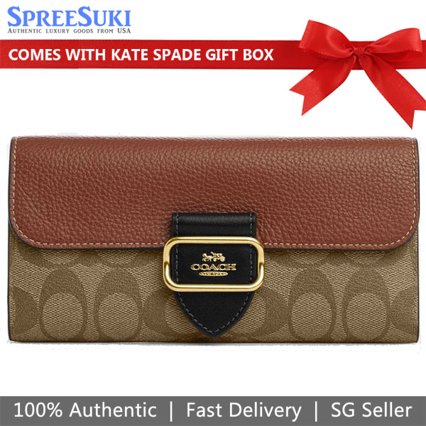 Coach Morgan Slim Wallet In Colorblock Signature Canvas Khaki Multi / Gold # CP246