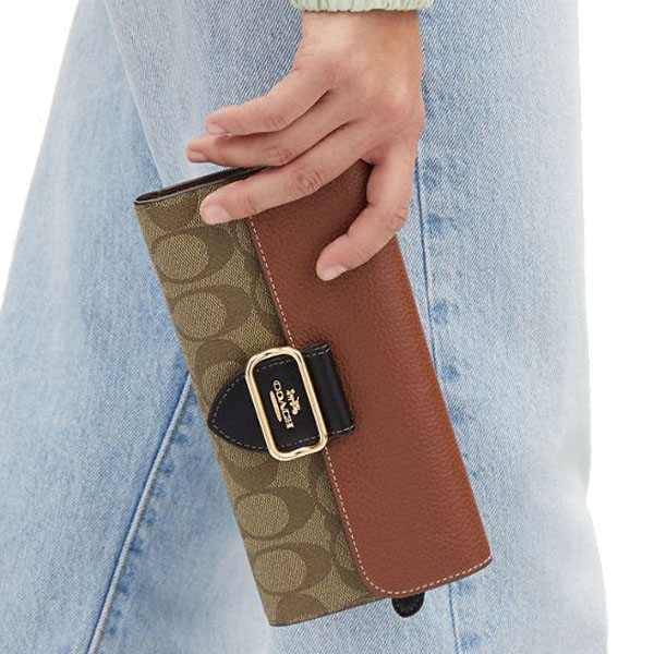 Coach Morgan Slim Wallet In Colorblock Signature Canvas Khaki Multi / Gold # CP246