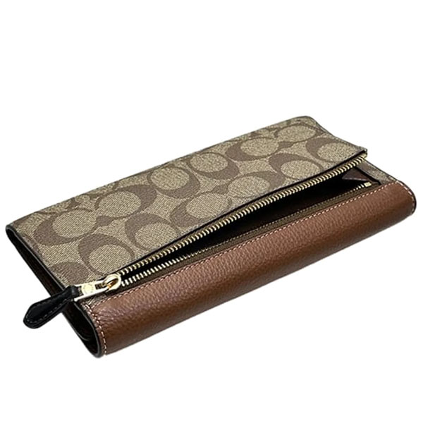 Coach Morgan Slim Wallet In Colorblock Signature Canvas Khaki Multi / Gold # CP246