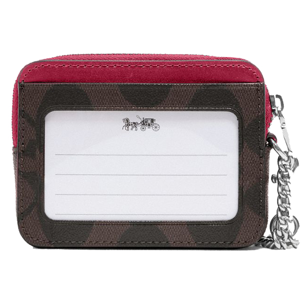 Coach Zip Card Case In Signature Canvas Brown Bright Violet # C0058