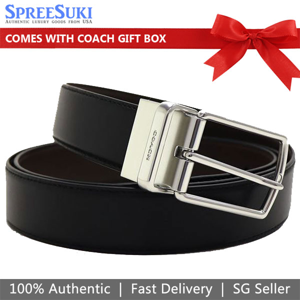 Coach Men Harness Buckle Cut To Size Reversible Belt 32Mm Black Dark Brown # CQ020