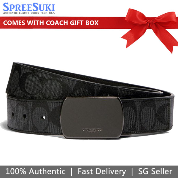 Coach Men Plaque Buckle Cut To Size Reversible Belt 38Mm Black Charcoal # CQ012