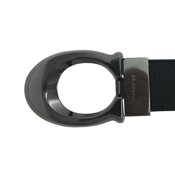 Coach Men Signature Buckle Cut To Size Reversible Belt 38Mm Black Dark Saddle # CQ013