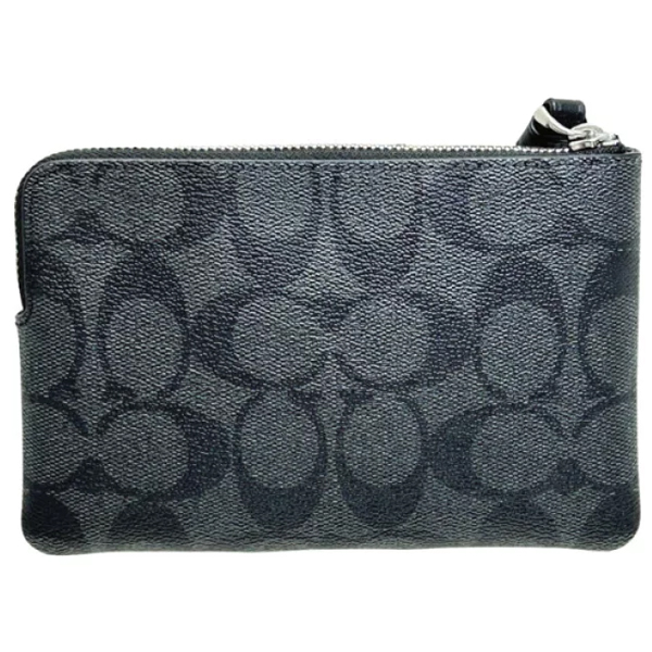 Coach Small Wristlet Corner Zip Wristlet In Signature Canvas Graphite Black # CS602