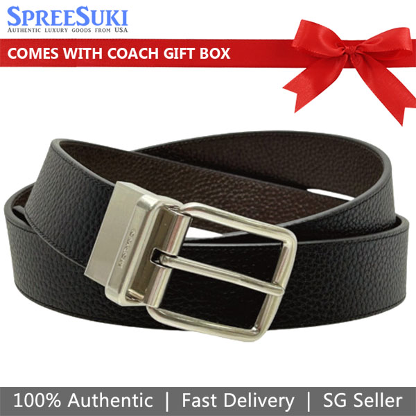 Coach Men Harness Buckle Cut To Size Reversible Belt 38Mm Black Dark Brown # CQ023